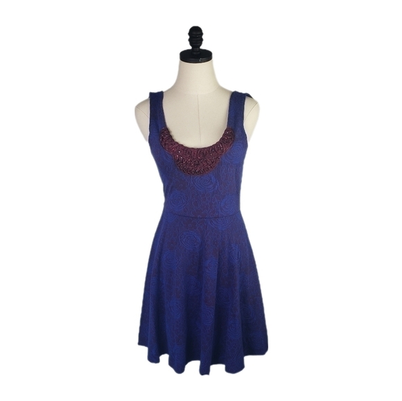 Free People Beaded Tulle Floral Jacquard Fit to Flare Skater Dress Size S - Picture 3 of 11